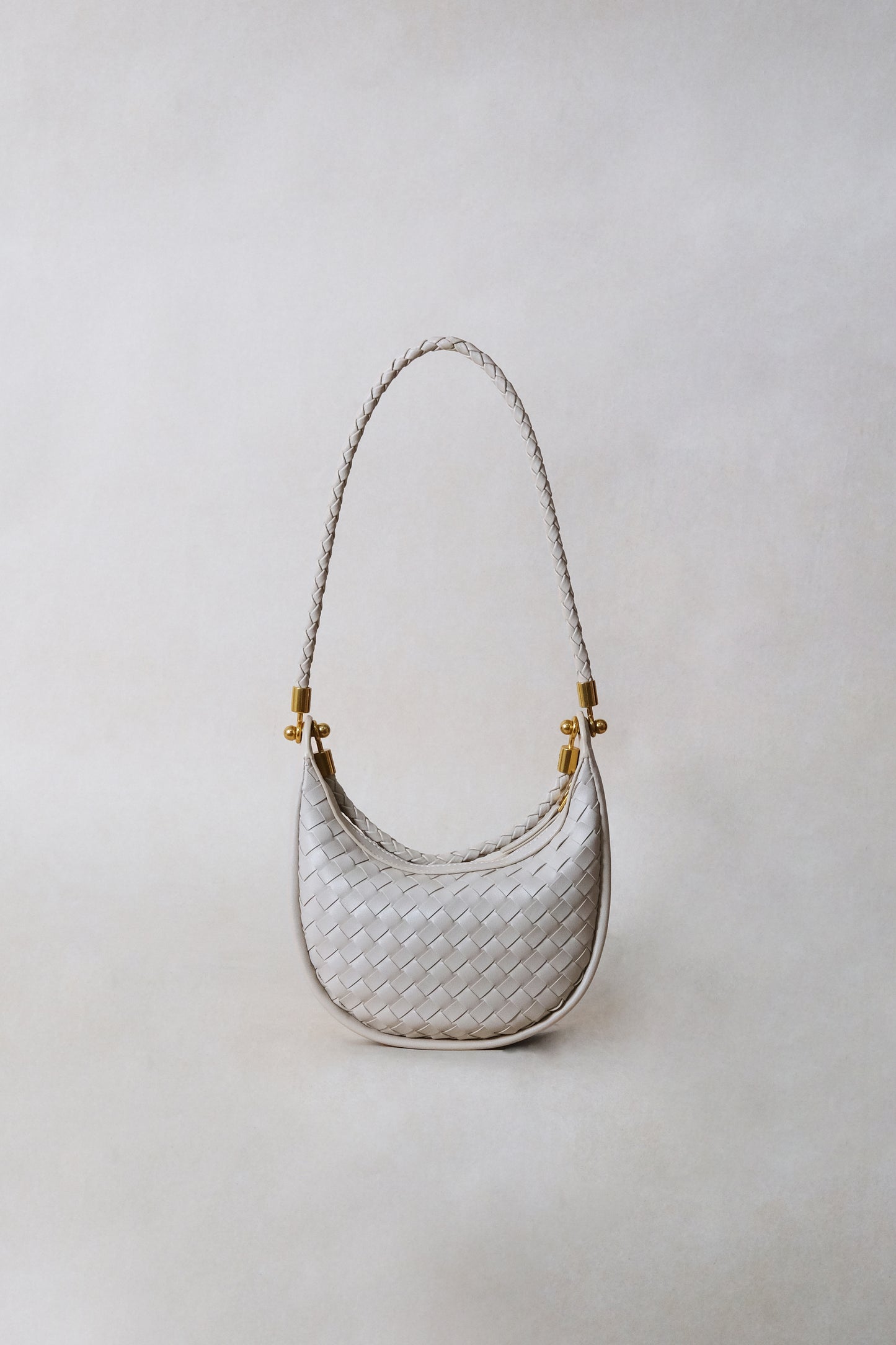 Artisan Elegance Crescent Bag - White Sand