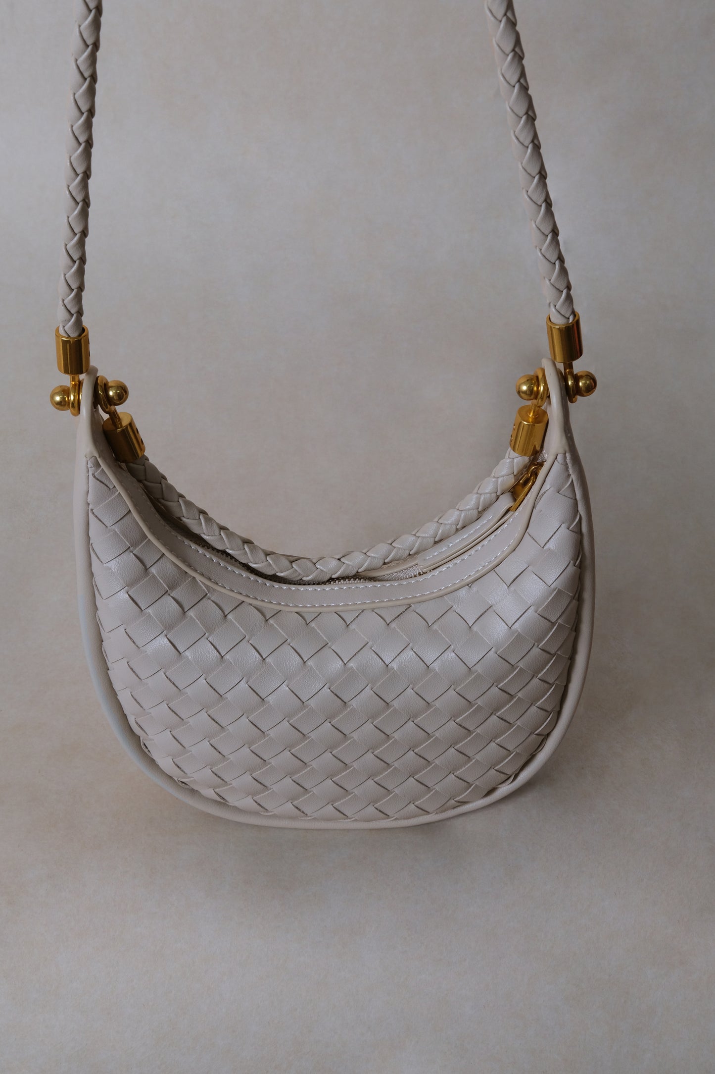 Artisan Elegance Crescent Bag - White Sand