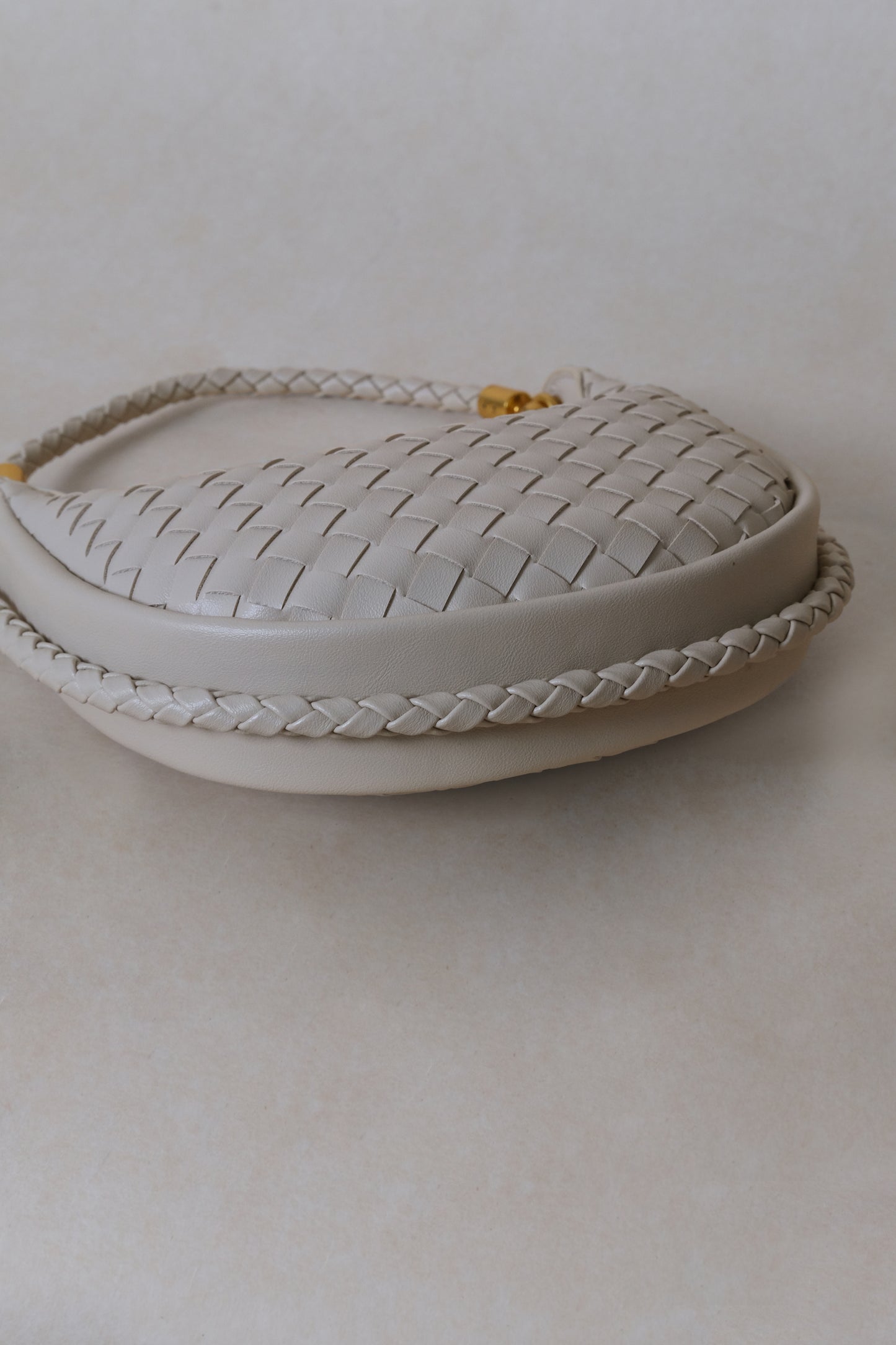 Artisan Elegance Crescent Bag - White Sand