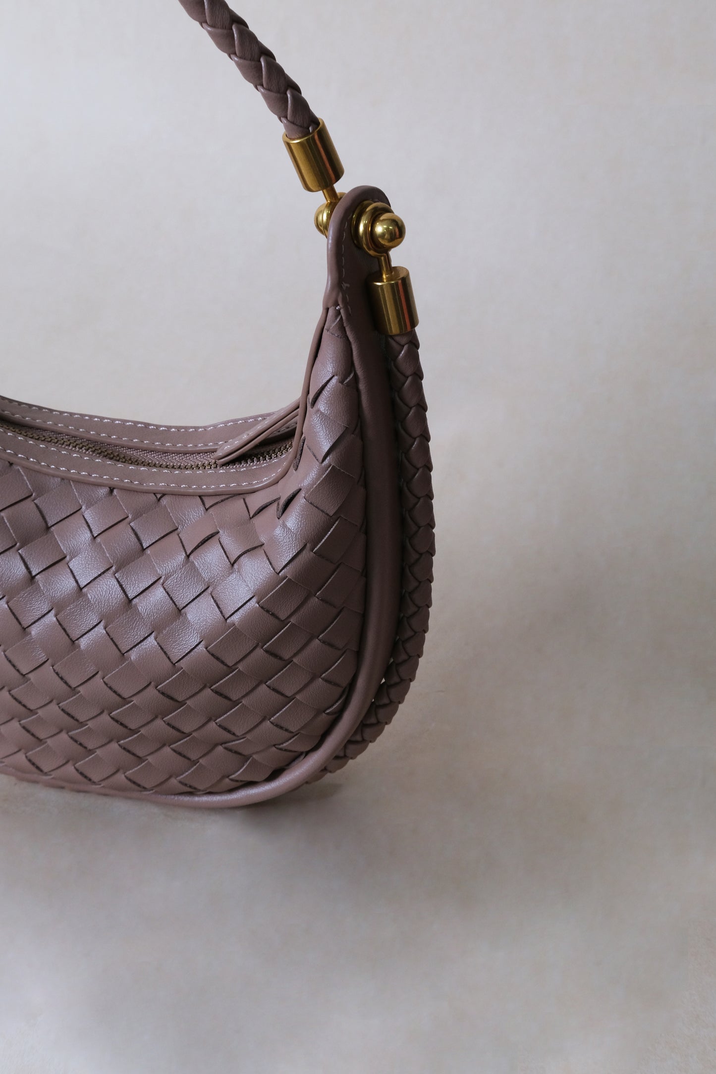 Artisan Elegance Crescent Bag - Greyish Brown
