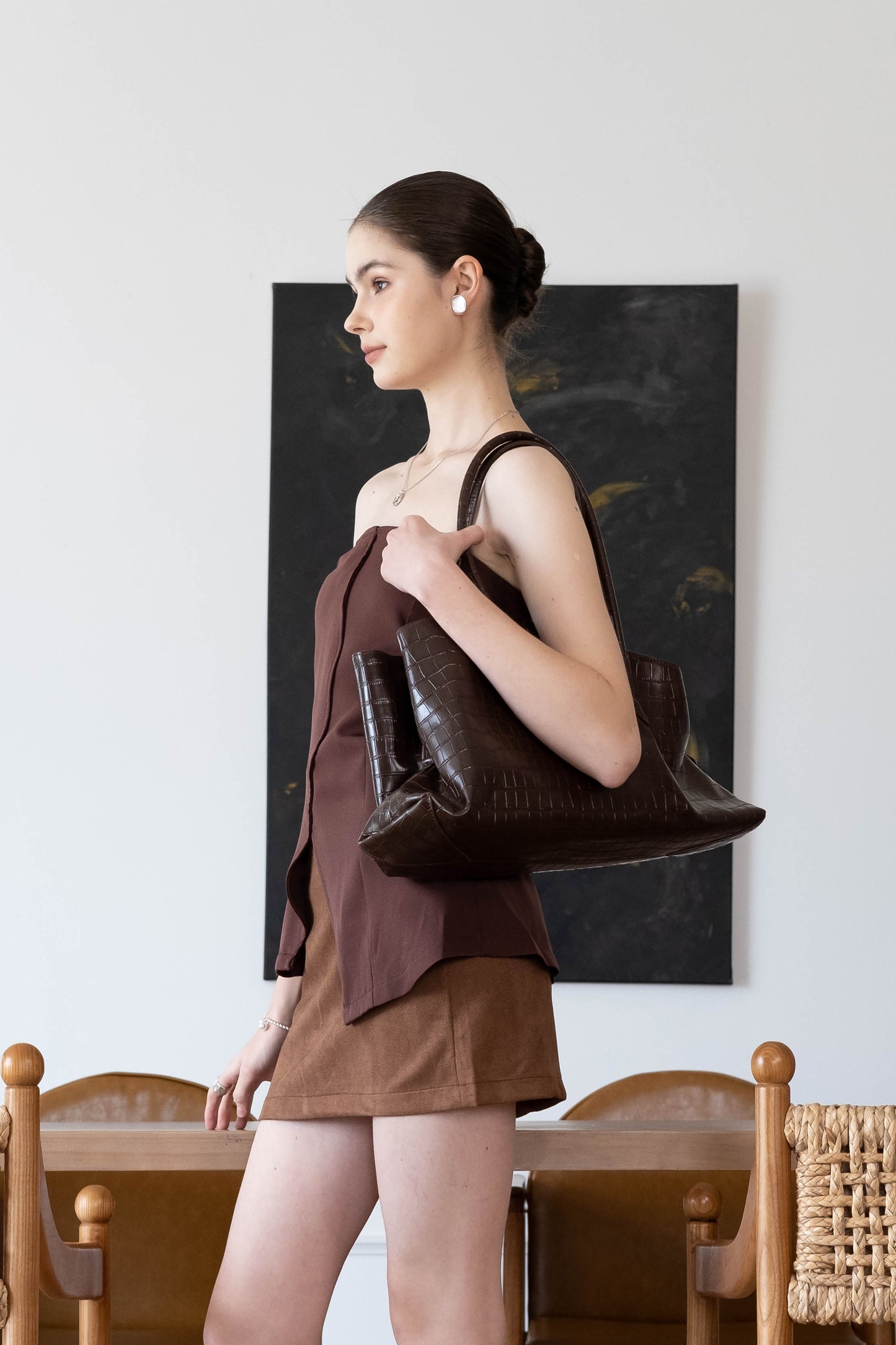 Barne Époque Tote - Coffee-colored Crocodile Pattern