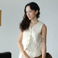 French Cotton Top + Linen Sleeveless Vest Short Pants in Cream White Suit