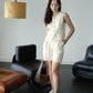 French Cotton Top + Linen Sleeveless Vest Short Pants in Cream White Suit