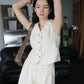 French Cotton Top + Linen Sleeveless Vest Short Pants in Cream White Suit