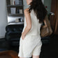French Cotton Top + Linen Sleeveless Vest Short Pants in Cream White Suit