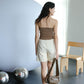 French Cotton Top + Linen Sleeveless Vest Short Pants in Cream White Suit