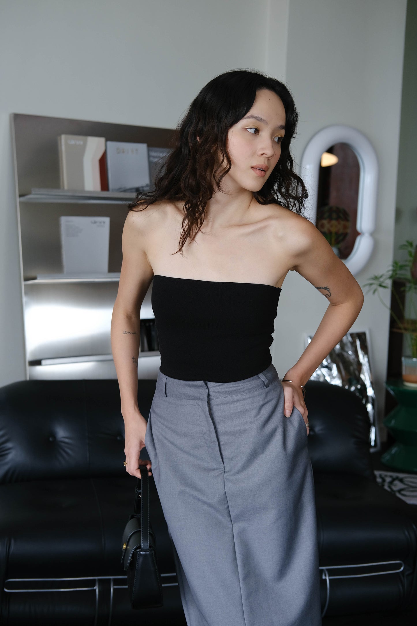 French high-end hip-hugging skirt in grey