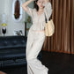 V-neck Puff Short-sleeved Shirt + Wide-leg Pants Suit