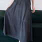 [2Pcs Suit] For Stand Collar Irregular Design Button Top +A Line Long Skirt - Dark Grey