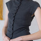 [2Pcs Suit] For Stand Collar Irregular Design Button Top +A Line Long Skirt - Dark Grey