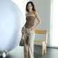 V-neck Puff Short-sleeved Shirt + Wide-leg Pants Suit