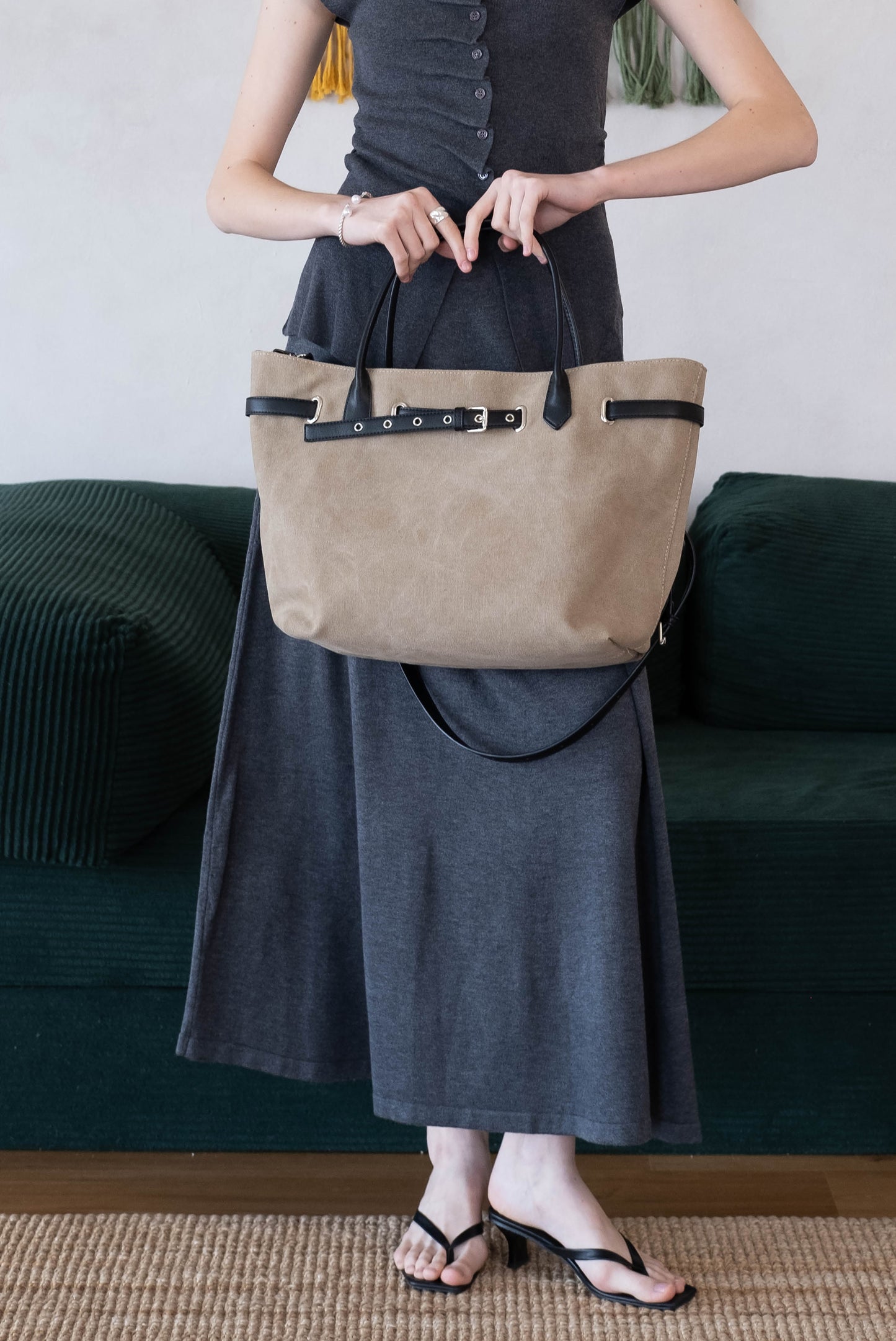 Élan Belted Canvas Tote - Khaki