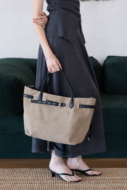 Élan Belted Canvas Tote - Khaki