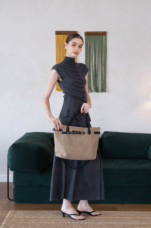Élan Belted Canvas Tote - Khaki
