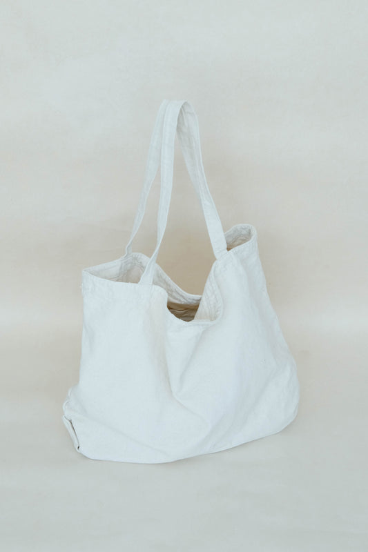 Korean style canvas large capacity shoulder bag in white