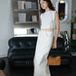 Pure Cotton Slit High Waist Skirt In Almond White