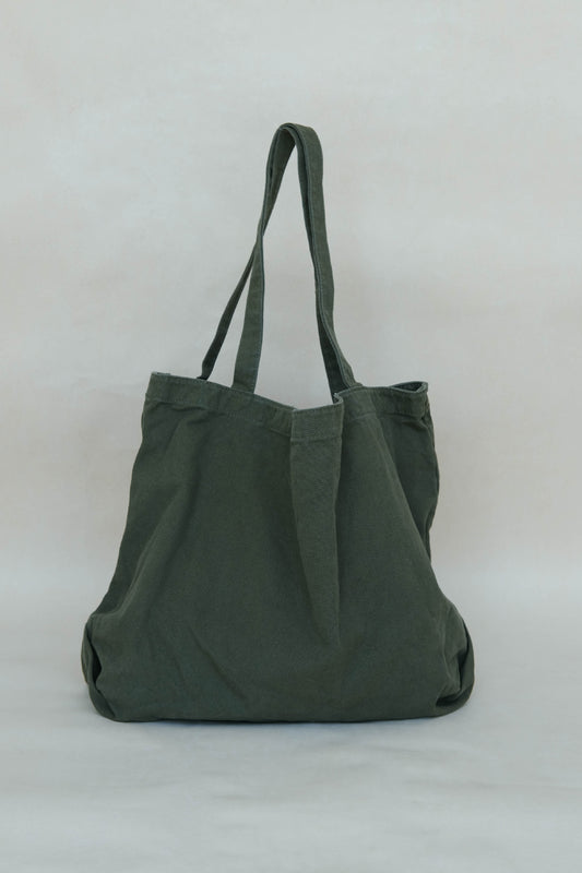 Korean style canvas large capacity shoulder bag in navy green