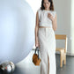 Pure Cotton Slit High Waist Skirt In Almond White