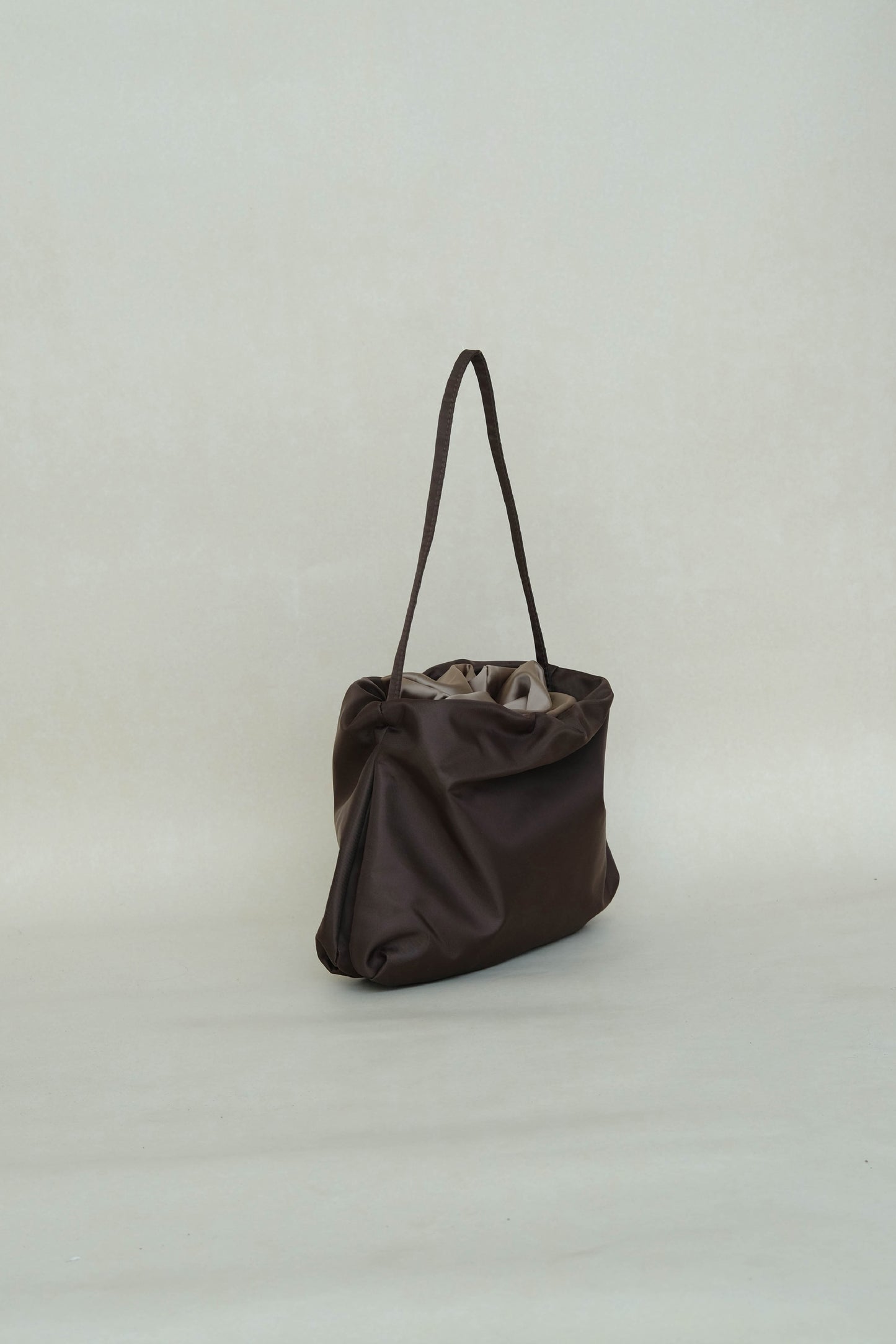French nylon cloud pleated shoulder bag in coffee