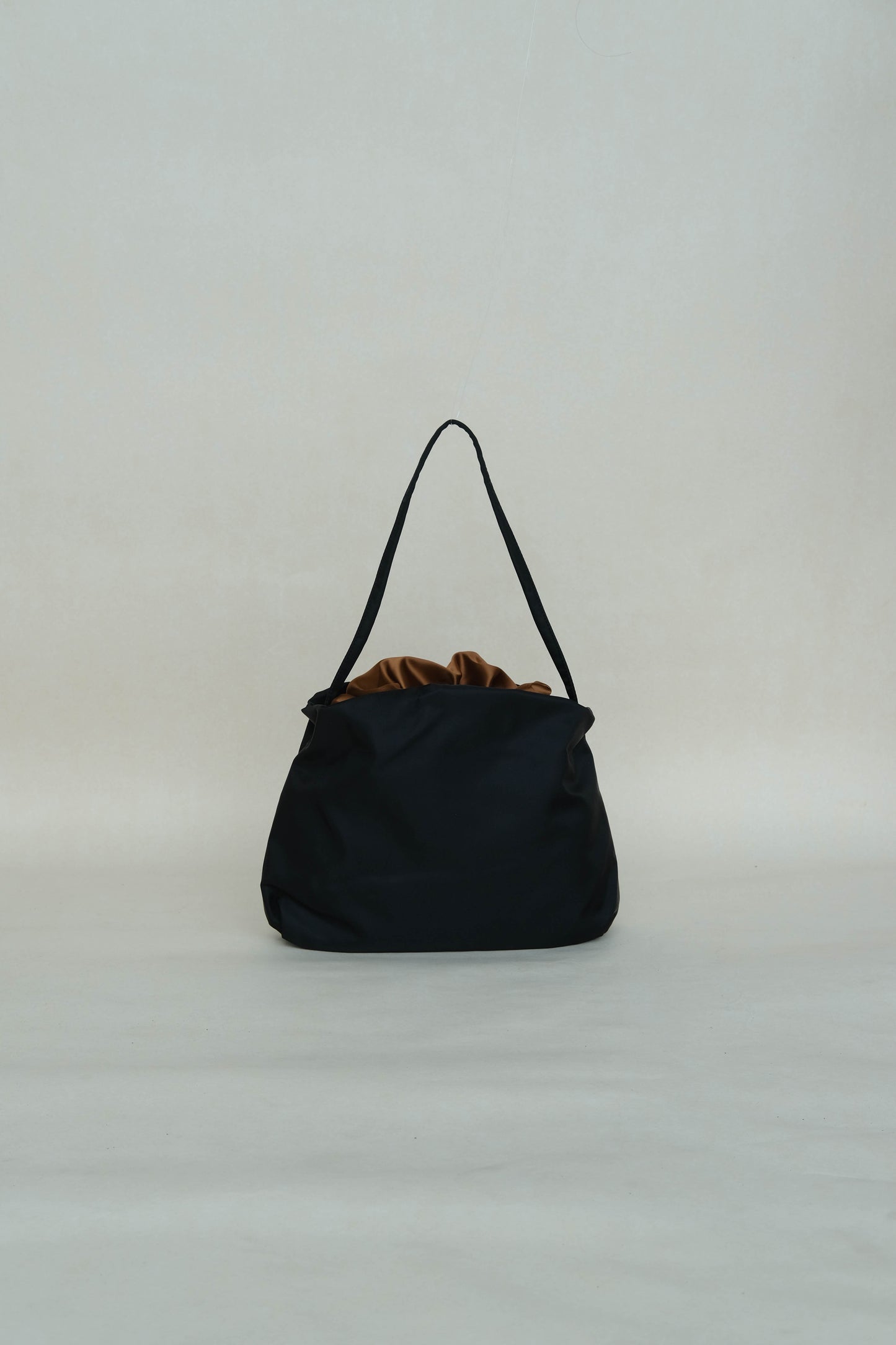 French nylon cloud pleated shoulder bag in classic black
