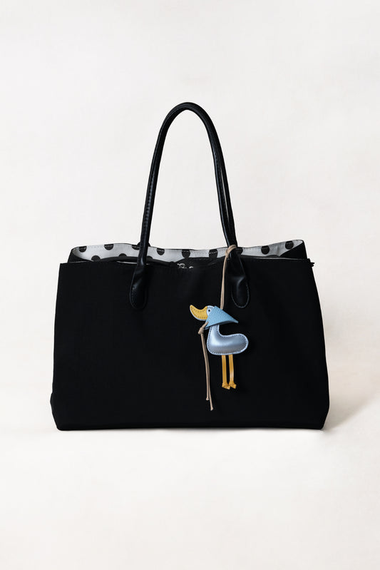 Classic Flow Vegan Leather Tote - Black + Polkadots (With Charm)
