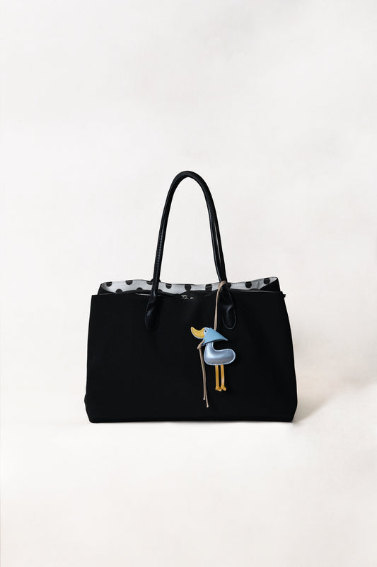 Classic Flow Vegan Leather Tote - Black + Polkadots (With Charm)