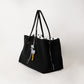 Classic Flow Vegan Leather Tote - Black + Polkadots (With Charm)