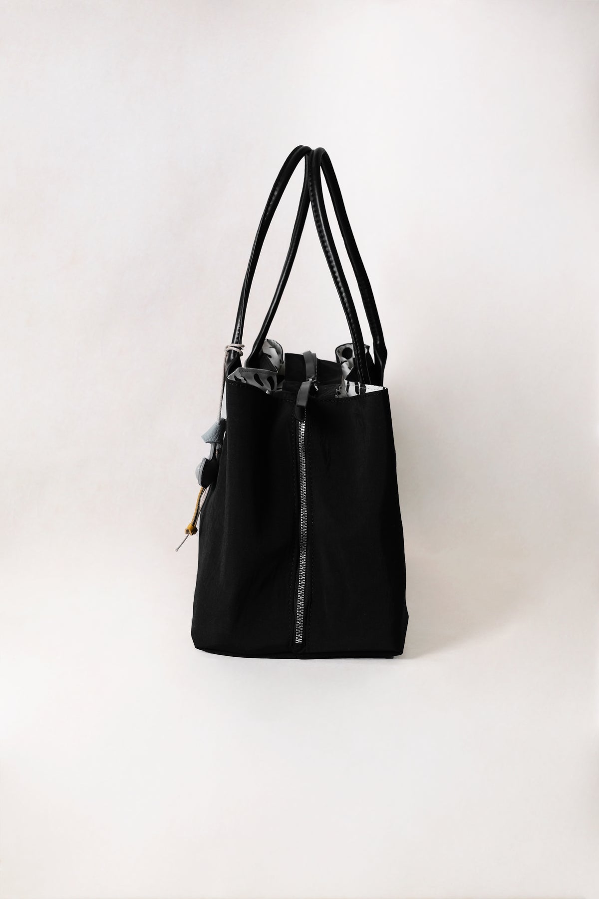 Classic Flow Vegan Leather Tote - Black + Polkadots (With Charm)
