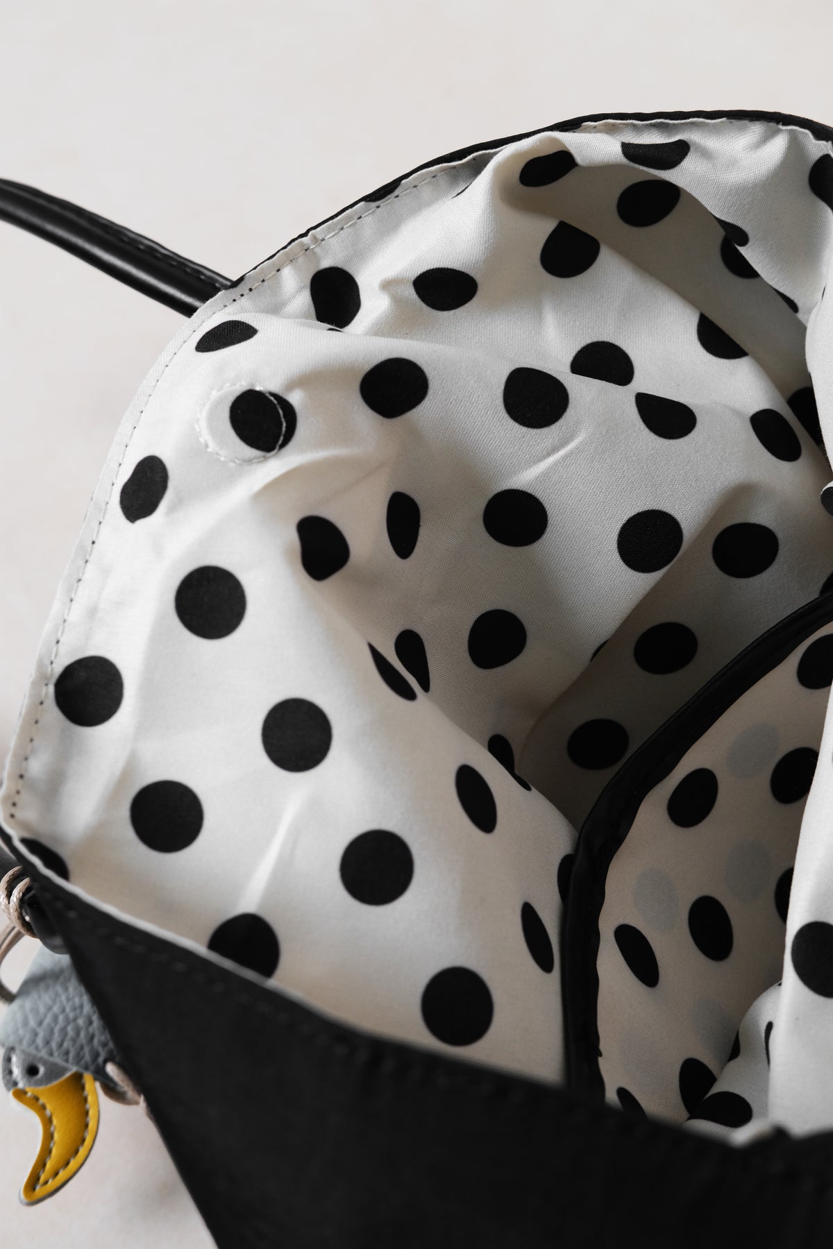 Classic Flow Vegan Leather Tote - Black + Polkadots (With Charm)