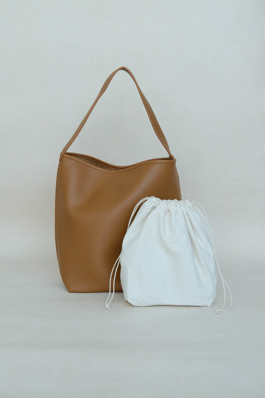 Pebbled texture soft leather simple shoulder bag in brown