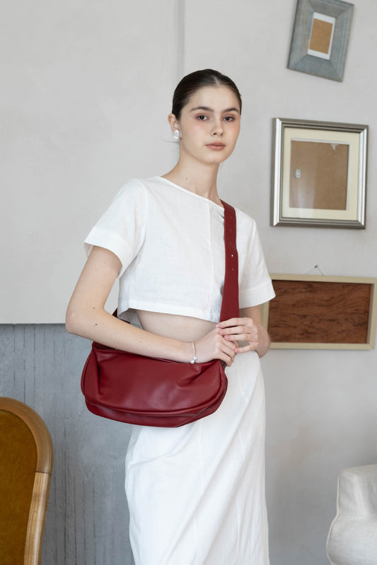 PU Soft Leather Pillow Bag in Ancora Red