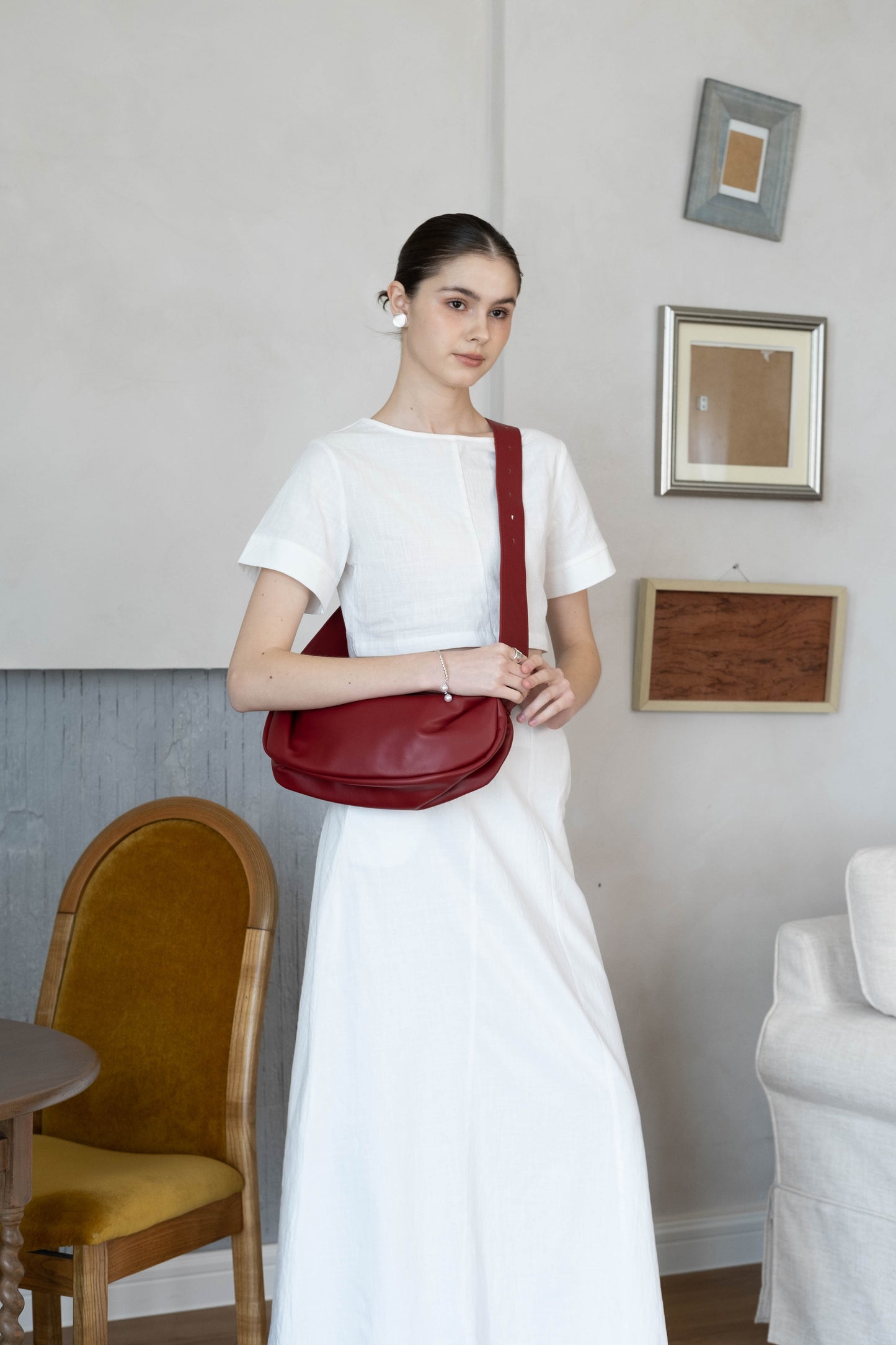 PU Soft Leather Pillow Bag in Ancora Red