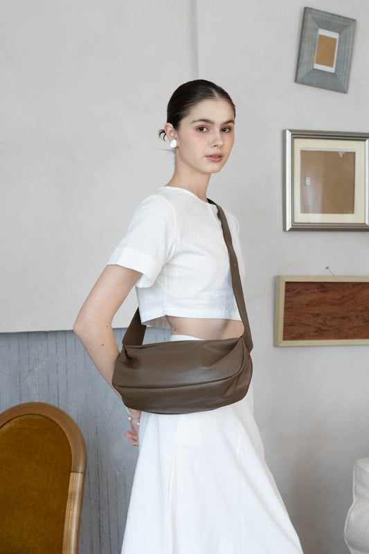 PU Soft Leather Pillow Bag in Mud Color