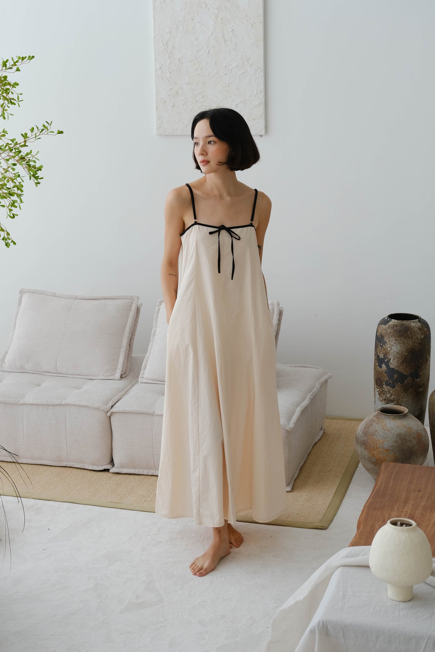 French contrast cotton suspender dress