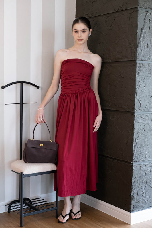 Luna Muse Draped Maxi Dress - Red