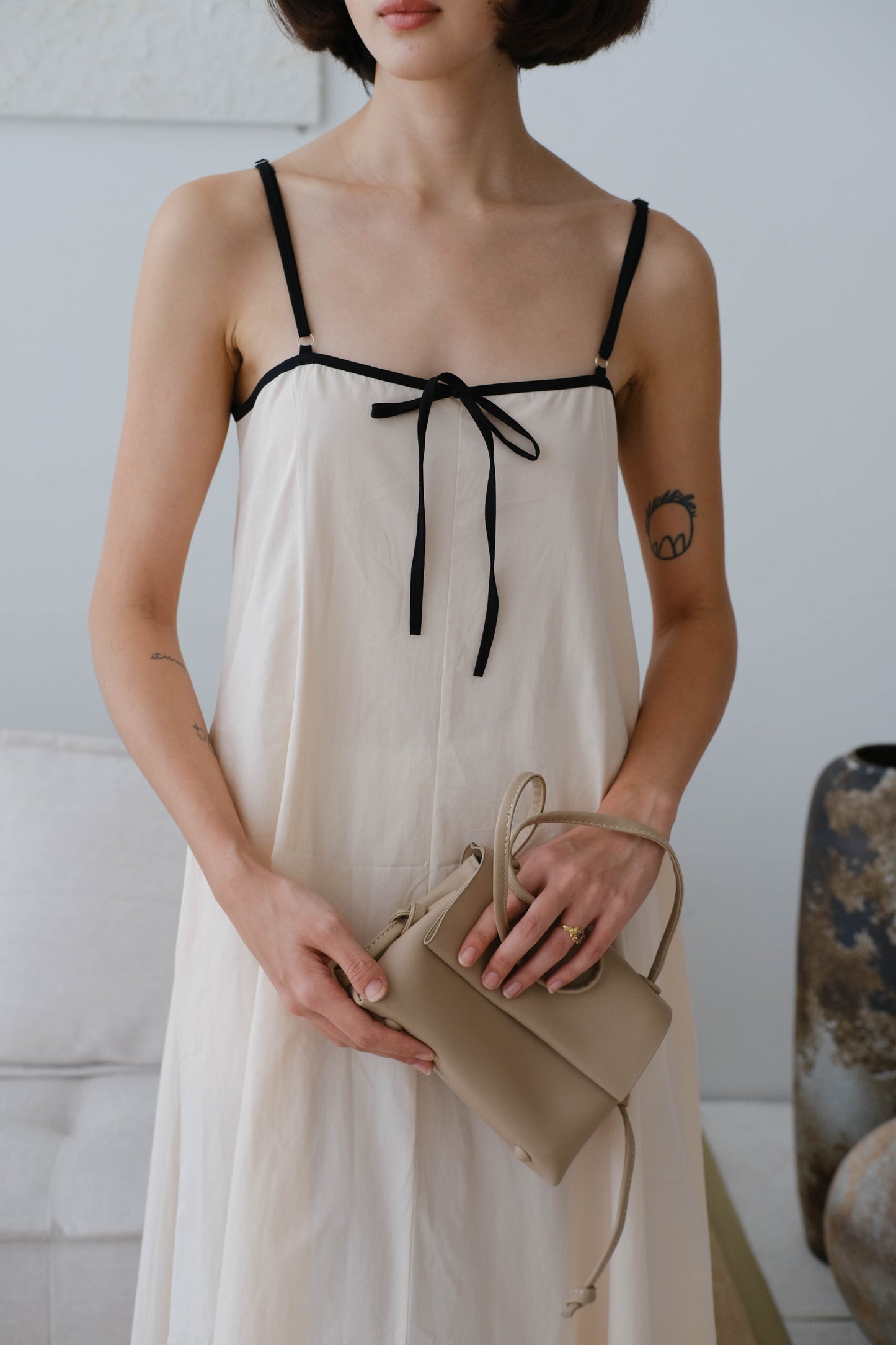 French contrast cotton suspender dress