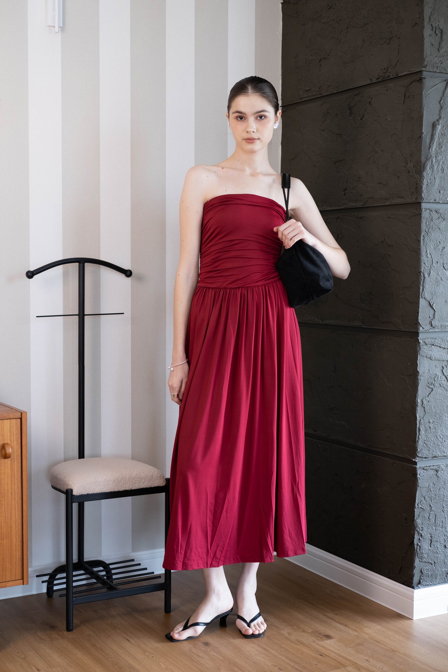 Luna Muse Draped Maxi Dress - Red