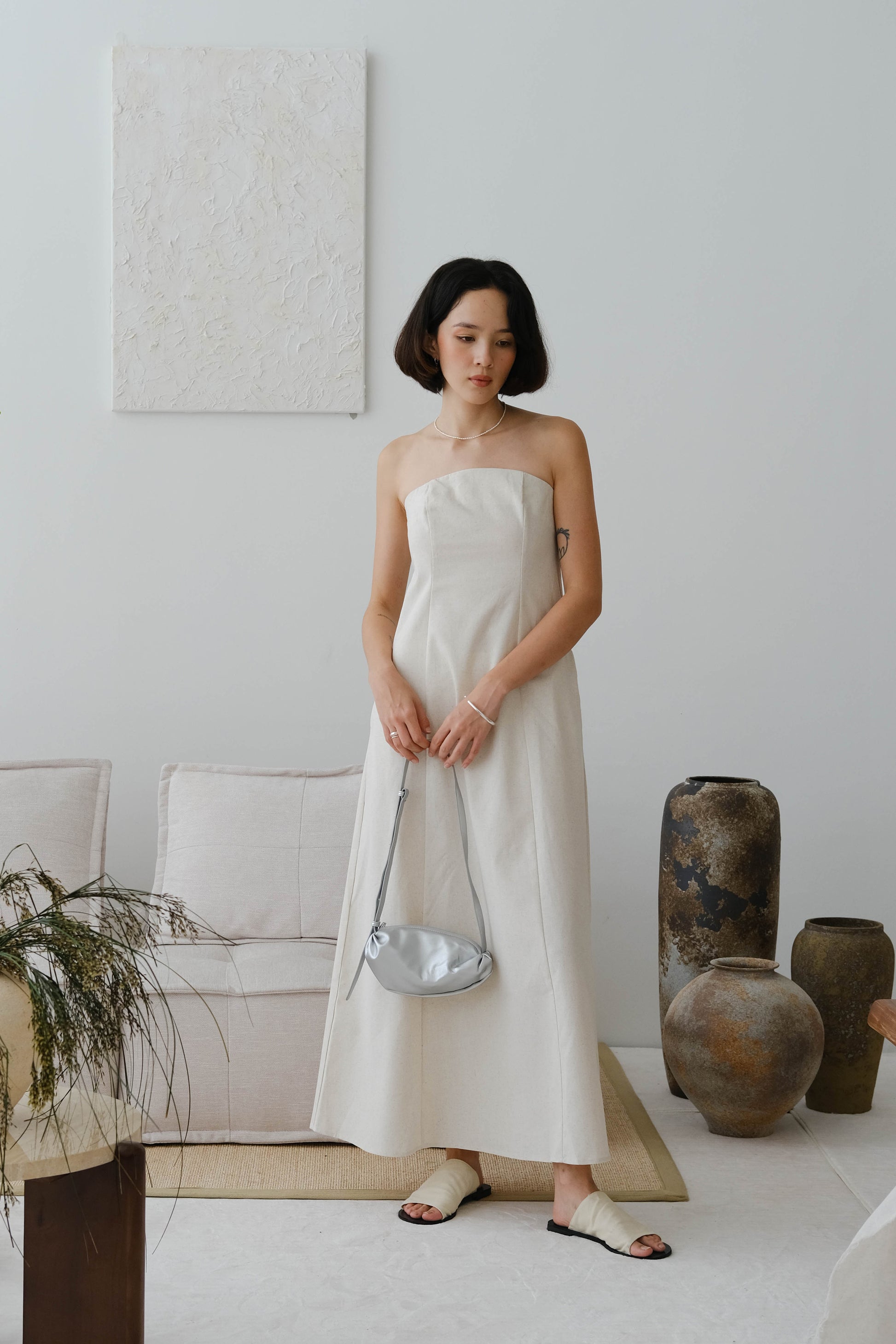 French Cotton and Linen Tube Top Dress