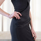 Elegant U-Neck Ruched Waist Maxi Dress - Dark Grey