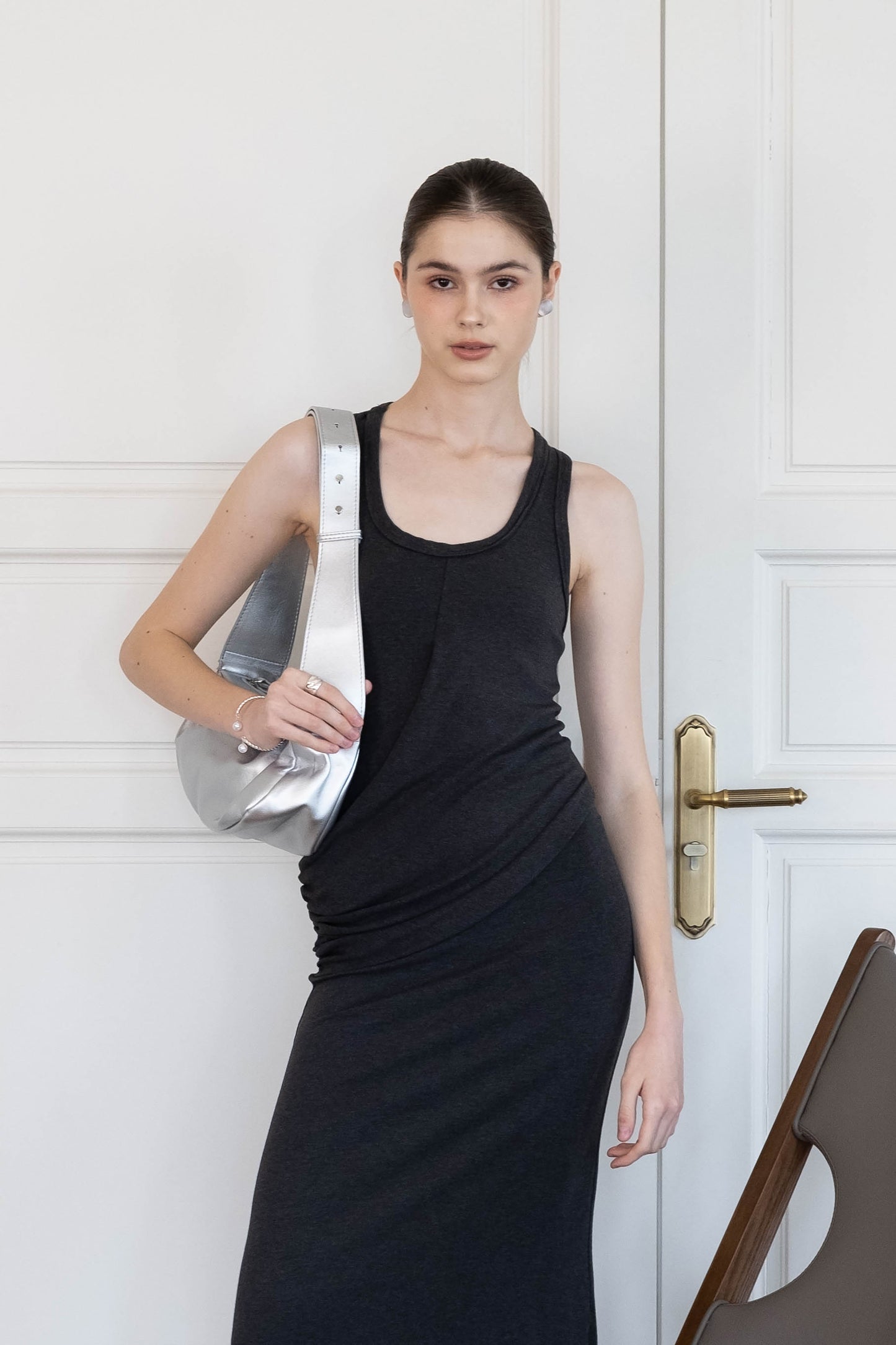 PU Soft Leather Pillow Bag in Silver