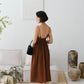 棕色法式棉麻高腰連身裙