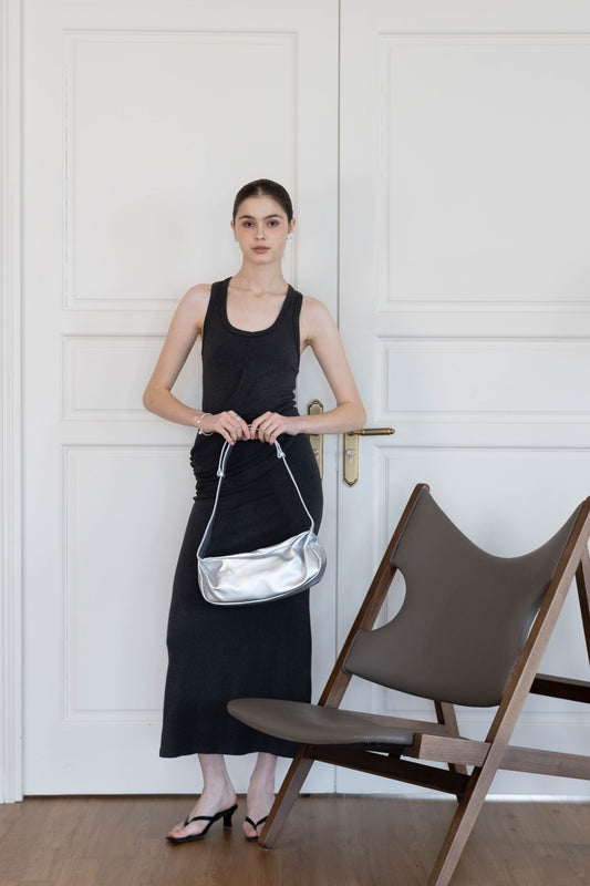 PU Soft Leather Pillow Bag in Silver