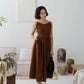 棕色法式棉麻高腰連身裙
