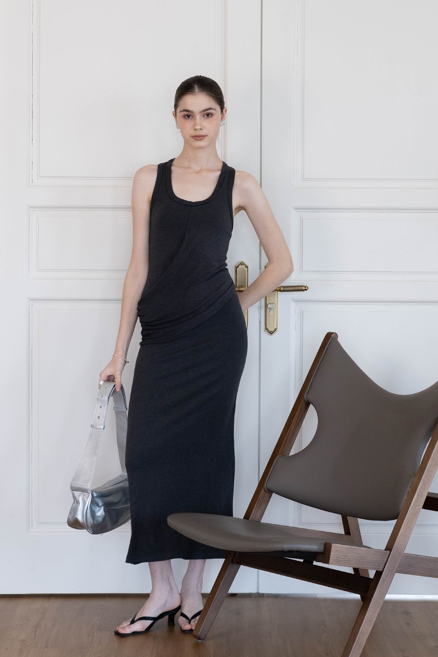 PU Soft Leather Pillow Bag in Silver