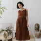棕色法式棉麻高腰連身裙