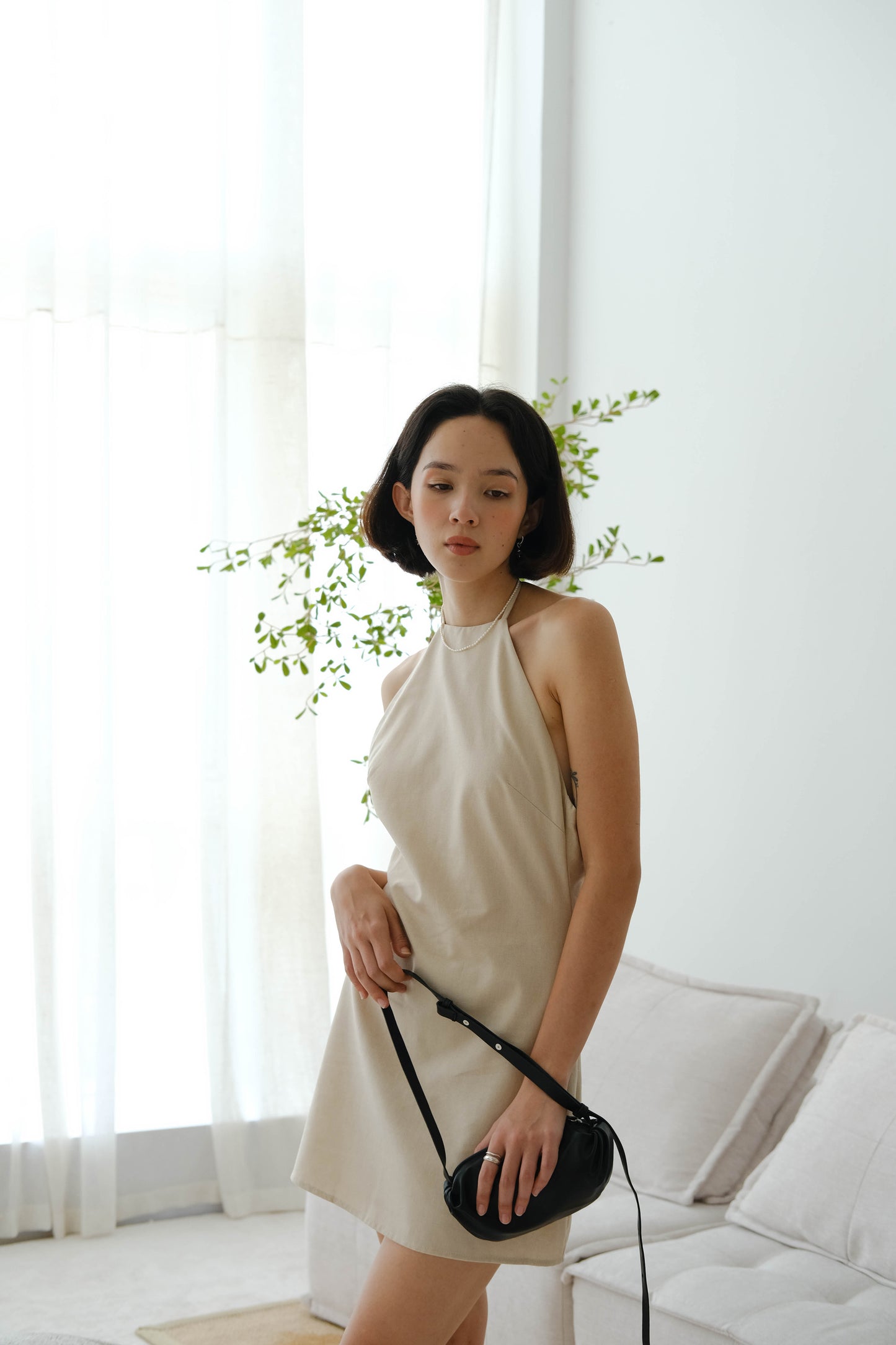 French cotton and linen backless a-line dress