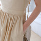 French Cotton and Linen High Waist Dress In Khaki