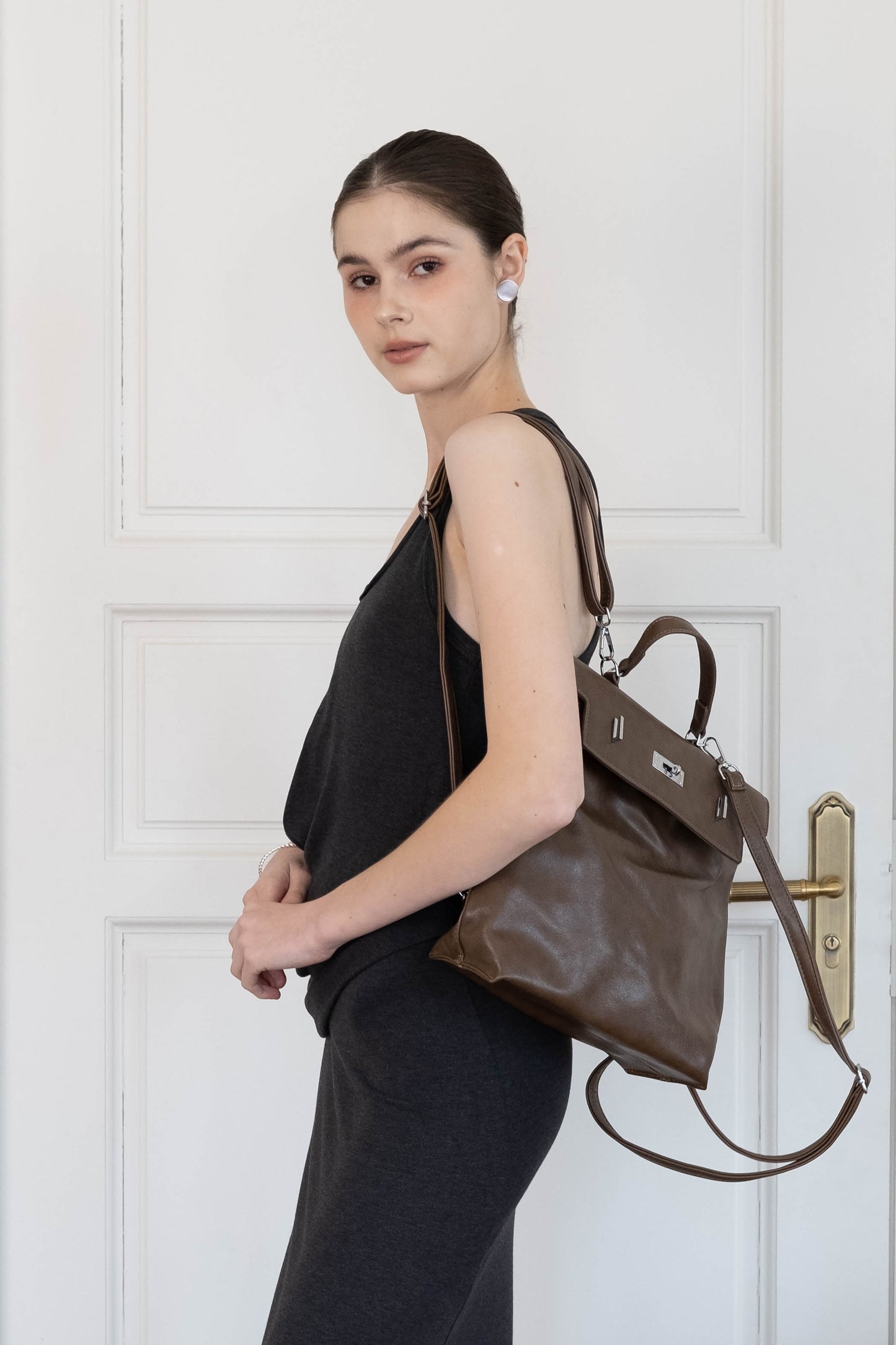 The Vivienne Backpack Tote - Coffee