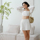 French Cotton and Linen Halter Top + Pleated High Waist Skirt