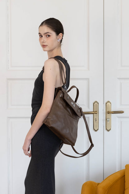 The Vivienne Backpack Tote - Coffee
